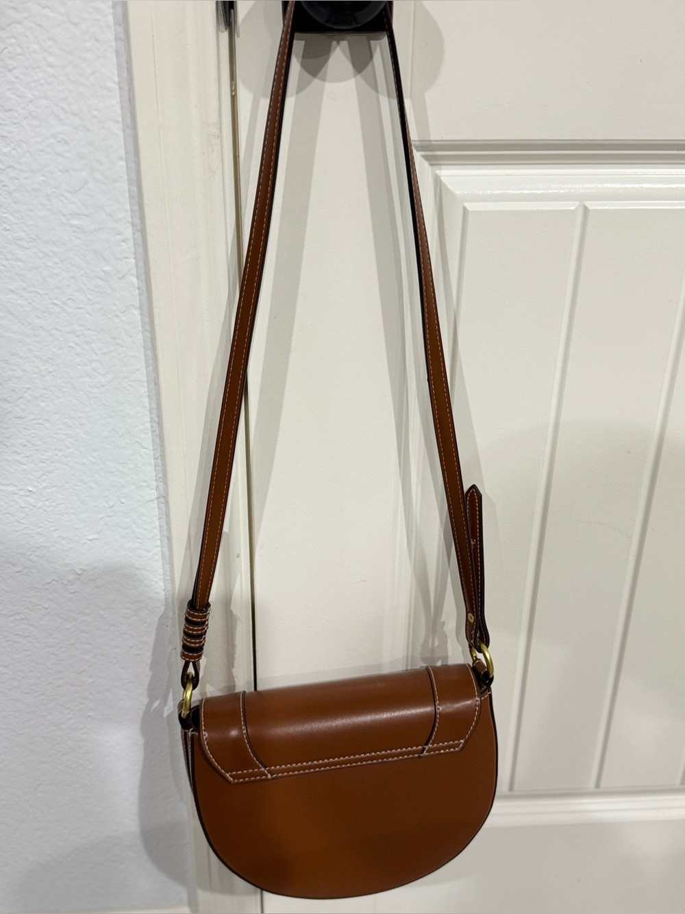 ZARA contrasting Topstitching Crossbody Bag Classic Brown Leather Saddle bag. - Picture 4 of 4